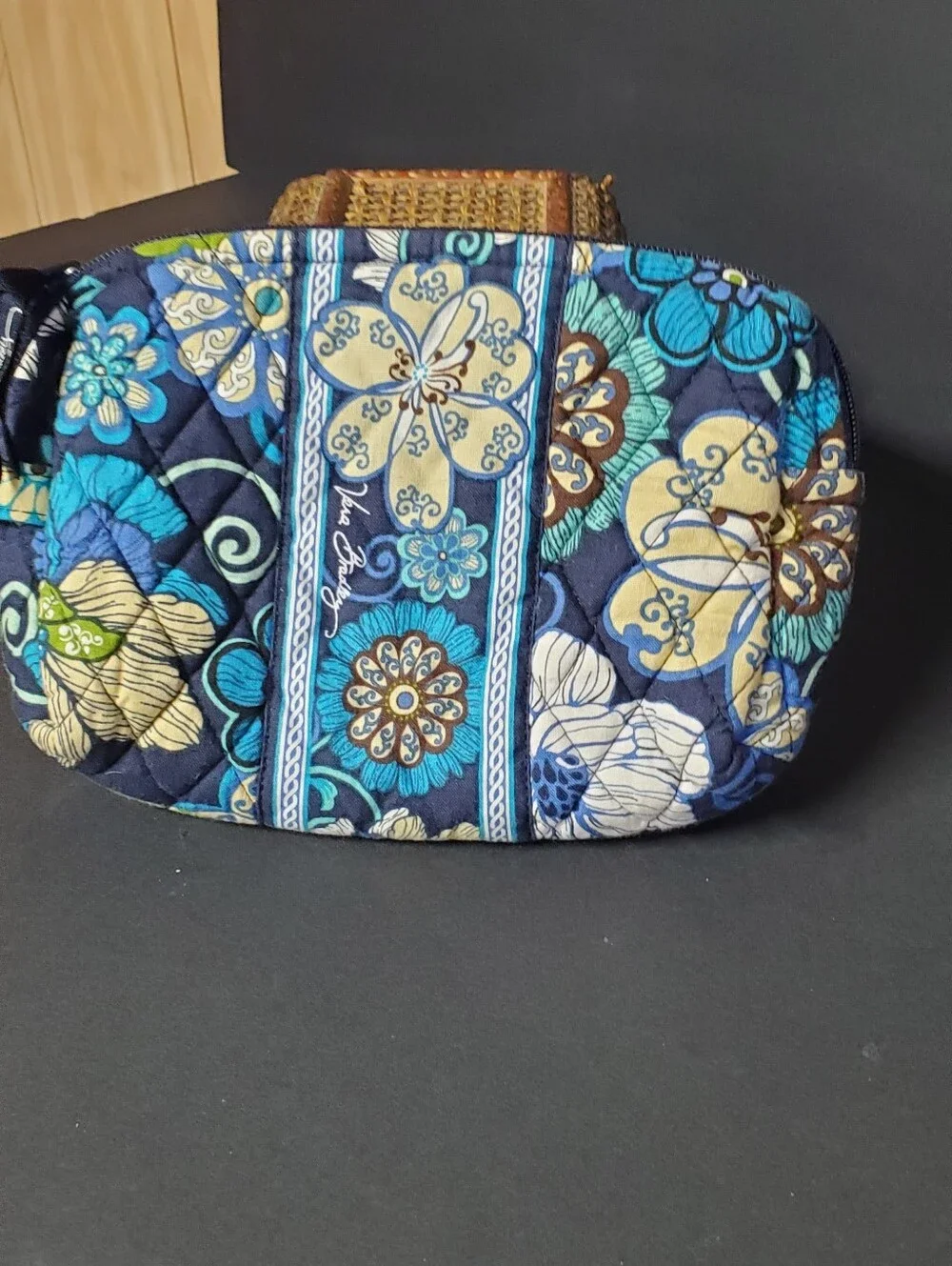 Retired 2007 Vera Bradley Mod Floral Blue Quilted Cosmetic Pouch